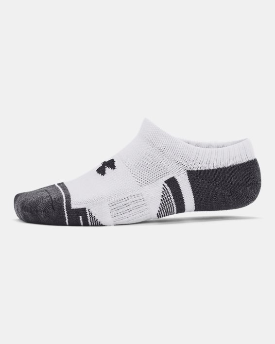 Kids' UA Performance Tech 3-Pack No Show Socks in White image number 3